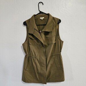 Women's Kori America Olive Green Plaid Vest